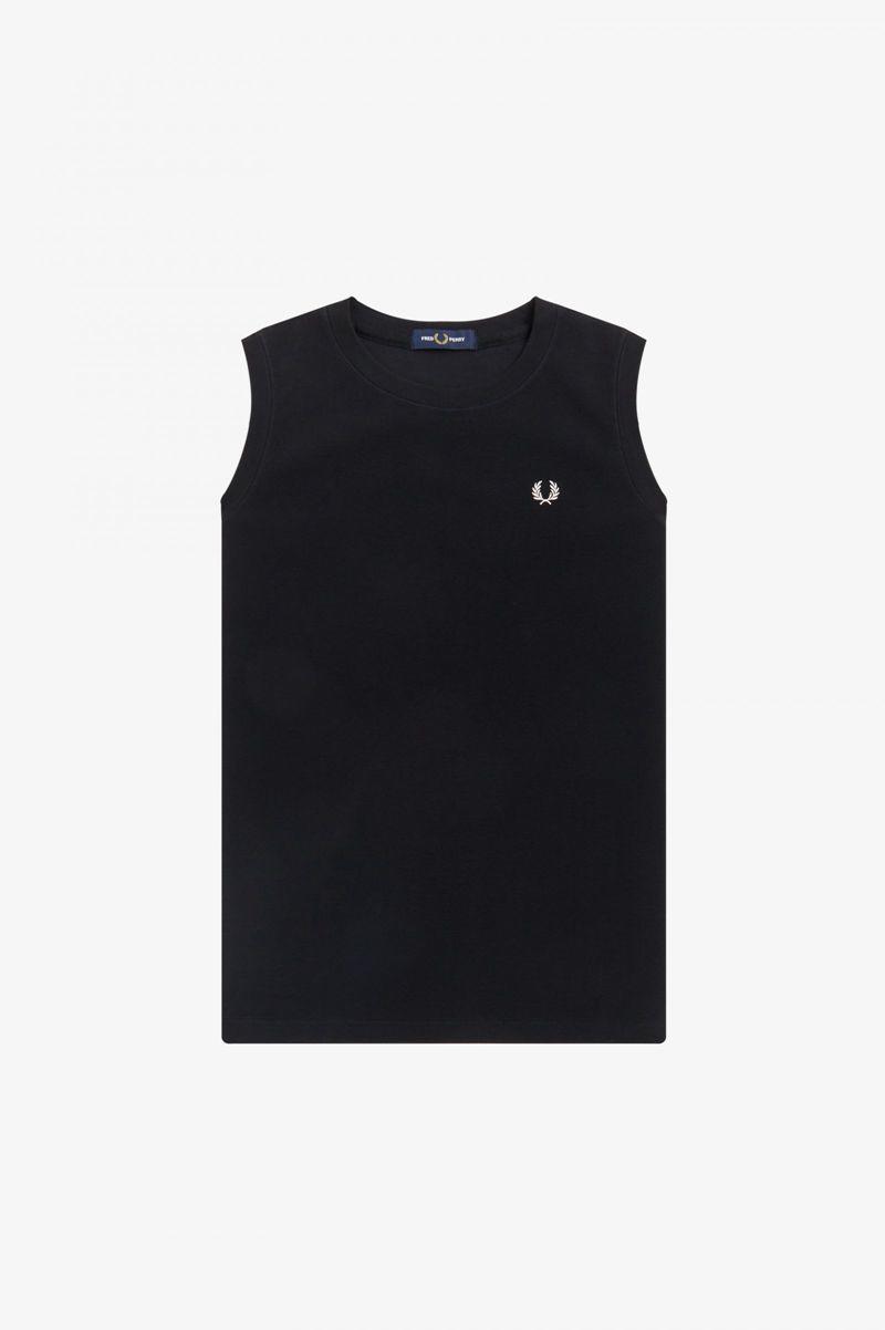 Black Fred Perry Sleeveless Ringer Women's T Shirts | PH 2044DFMN